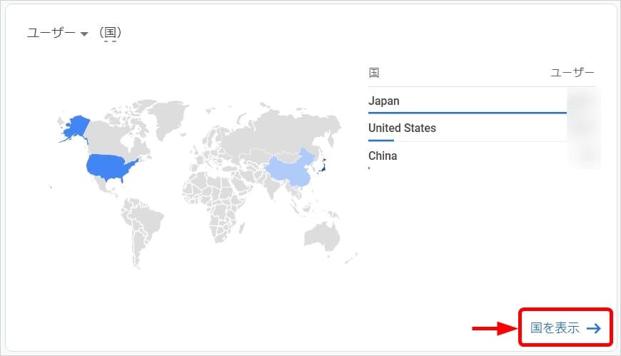 Googleアナリティクス4のユーザー属性レポート_国別