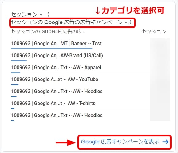 Googleアナリティクス4の集客レポート_セッション（Google広告）
