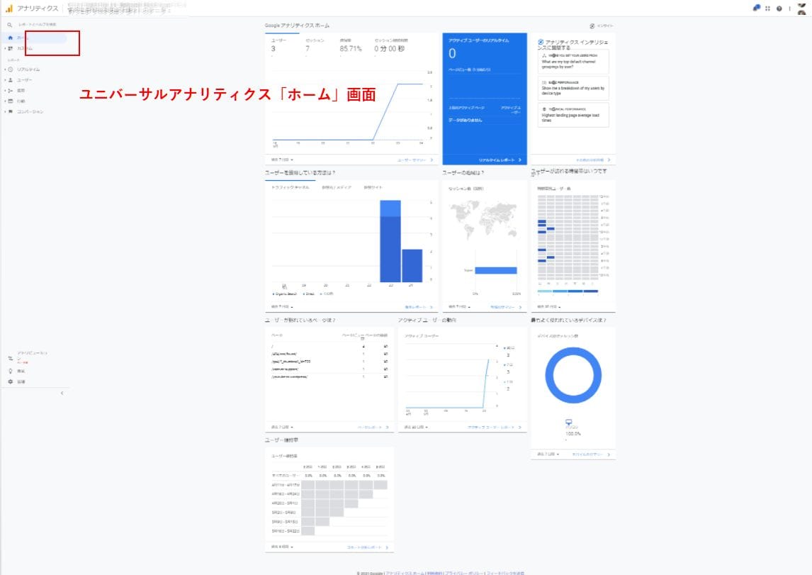 旧バージョンのGoogleアナリティクス（ユニバーサルアナリティクス）のレポート画面