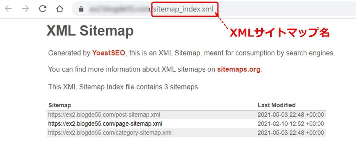 WordPressのSEOプラグイン_Yoast SEOの設定_XMLサイトマップ名を表示