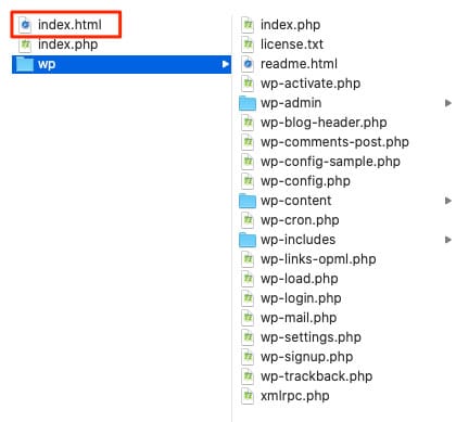 index.phpのアップロード先にindex.htmlというファイルがあった場合はバックアップをとったうえで削除