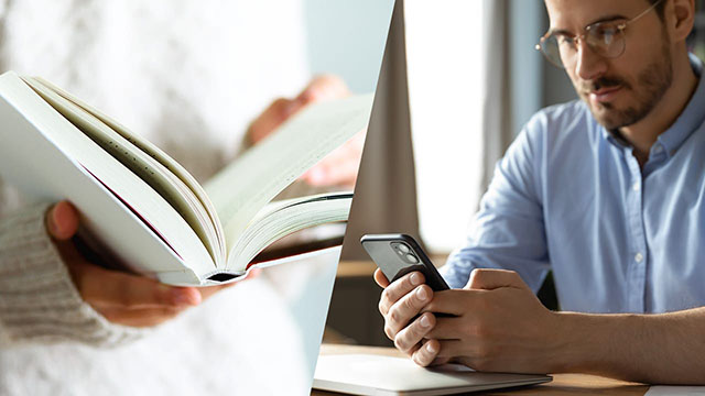 本を難読する人とスマホでスラスラ読む人