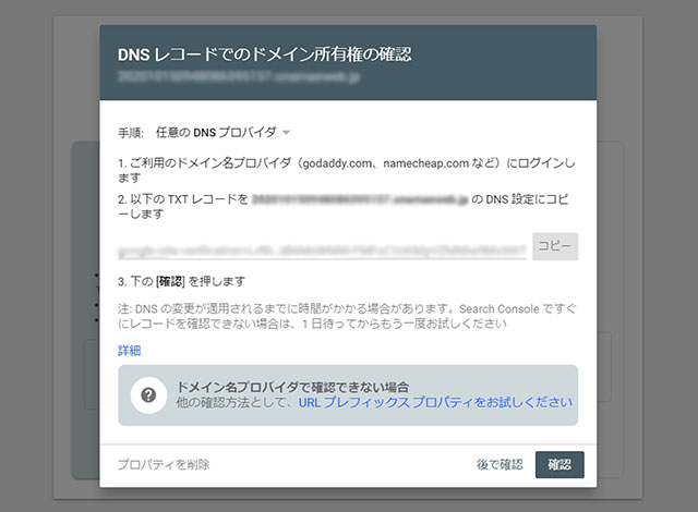 DNSレコードでのドメイン所有権の確認のキャプチャ