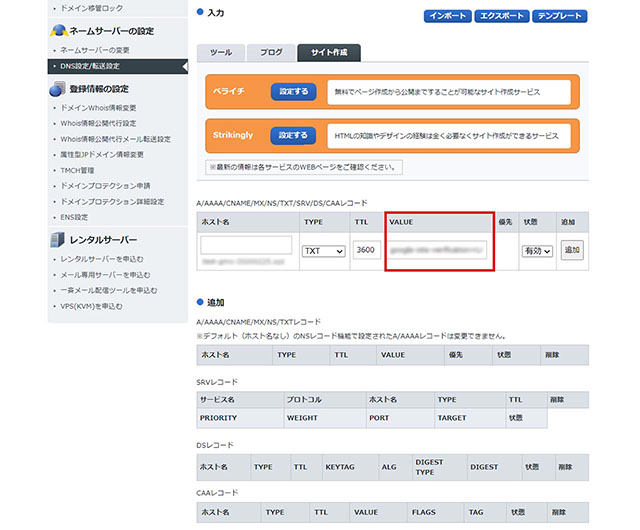 TXTレコードを貼り付けるキャプチャ